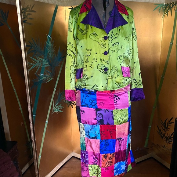 Vintage Peach Berserk Silk Jacket / Skirt Set M - Picture 10 of 10